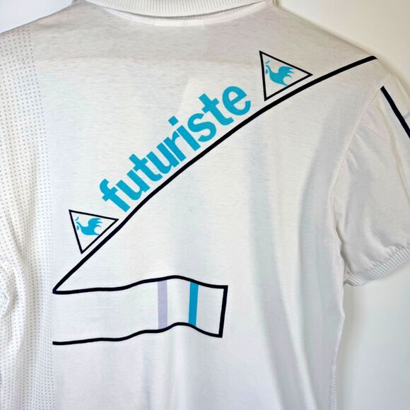 Le Coq Sportif Futuriste Polo Shirt Mens Small White Geometric Made in Japan - Picture 5 of 11